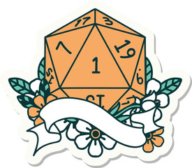 natural one d20 dice roll sticker