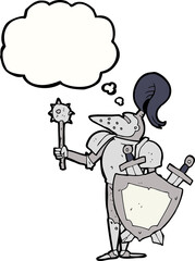 Fototapeta na wymiar thought bubble cartoon medieval knight with shield