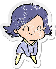 distressed sticker of a cartoon friendly girl