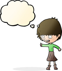 cartoon woman stressing out with thought bubble