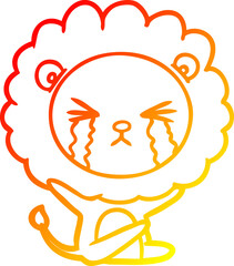 warm gradient line drawing cartoon crying lion