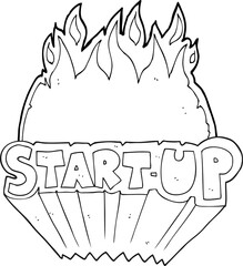 black and white cartoon startup symbol