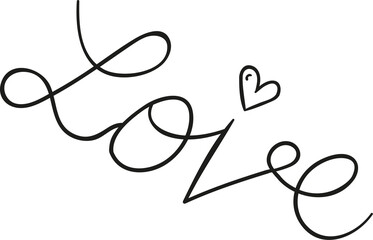 Love word heart hand draw outline style
