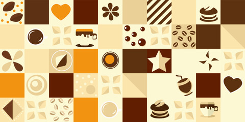 Coffee house tile - seamless and vector. Avant-garde flat style. For printing on wallpaper, pillows, packaging, restaurants.