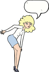 cartoon annoyed woman rubbing knee with speech bubble