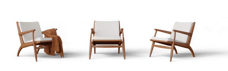 Front and side views of red wood chairs