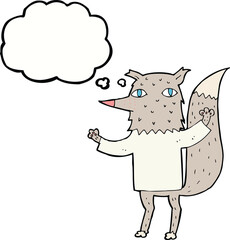 cartoon wolf with thought bubble