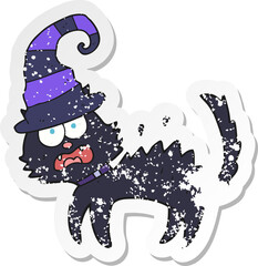 retro distressed sticker of a cartoon scared black cat