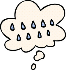 cartoon rain and thought bubble in comic book style