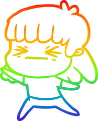 rainbow gradient line drawing cartoon angry girl