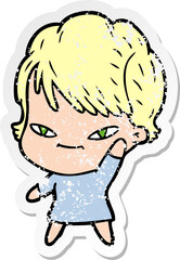 distressed sticker of a cartoon happy woman