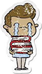 distressed sticker of a cartoon man crying