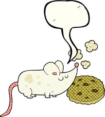 cute comic book speech bubble cartoon mouse and cookie