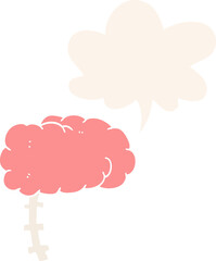 cartoon brain and speech bubble in retro style