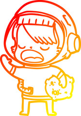 warm gradient line drawing cartoon space girl holding meteor