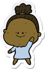 sticker of a cartoon happy old woman