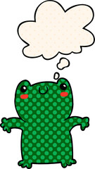 cartoon frog and thought bubble in comic book style