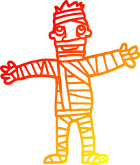 warm gradient line drawing cartoon man in bandages