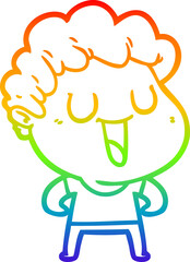 rainbow gradient line drawing laughing cartoon man
