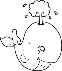 black and white cartoon whale spouting water