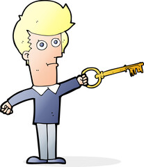 cartoon man with key