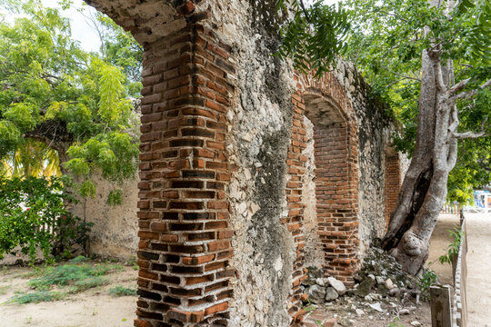 The ruins of Nellie's Place, an old English trading post at Labadee, Haiti. Historic ruins of an 18th-century outpost, bordello, tavern. When ships entered the bay Haitians would gather here. 