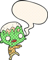 cute cartoon zombie and speech bubble in comic book style