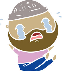 flat color style cartoon bearded man crying