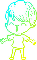 cold gradient line drawing cartoon laughing woman