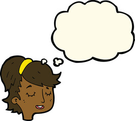 cartoon pretty female face with thought bubble