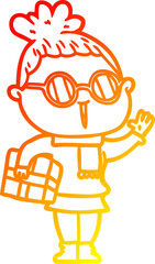 warm gradient line drawing cartoon woman wearing spectacles
