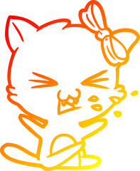 warm gradient line drawing cartoon cat