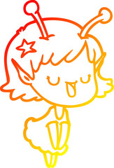 warm gradient line drawing happy alien girl cartoon