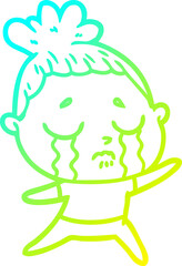 cold gradient line drawing cartoon crying woman