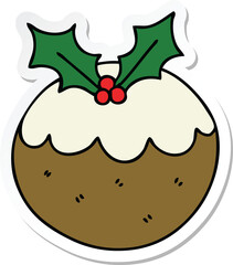 sticker of a quirky hand drawn cartoon christmas pudding