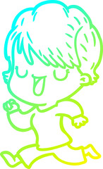 cold gradient line drawing cartoon woman talking