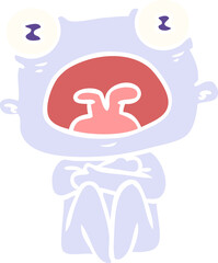 flat color style cartoon weird alien huddled up