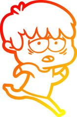 warm gradient line drawing cartoon exhausted boy