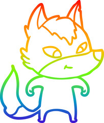 rainbow gradient line drawing friendly cartoon wolf