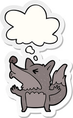 Fototapeta premium cartoon werewolf howling and thought bubble as a printed sticker