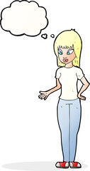 cartoon woman explaining with thought bubble