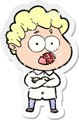 Obraz premium distressed sticker of a cartoon man gasping in surprise