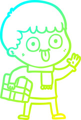 cold gradient line drawing cartoon man staring