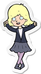 sticker of a cartoon happy girl