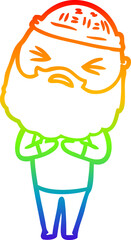 Naklejka premium rainbow gradient line drawing cartoon man with beard