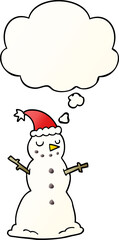 cartoon christmas snowman and thought bubble in smooth gradient style
