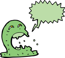 cartoon gross ghost with speech bubble