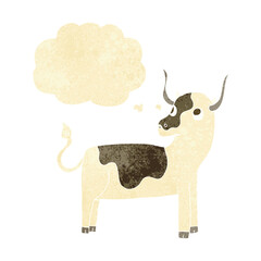cartoon cow with thought bubble