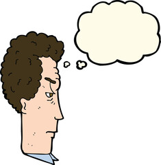 cartoon annoyed man with thought bubble
