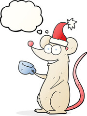thought bubble cartoon mouse wearing christmas hat